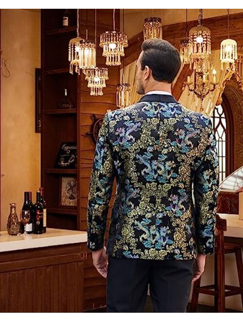 COOFANDY Men's Floral Dress Suit Luxury Embroidered Wedding Blazer Dinner Tuxedo Jacket for Party 
