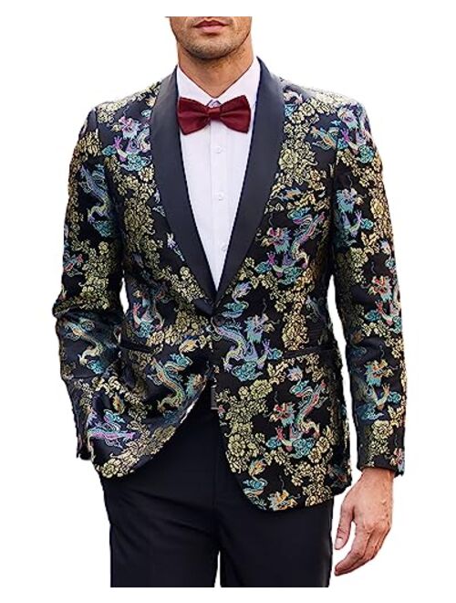 Qinhanjia-Mens Formal Tuxedo Jackets Stylish Print Wedding Dinner Party Dress Suit Blazer Jacket Coat Blazer Dress