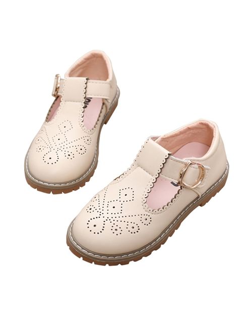 Girls Mary Jane Shoes Leather T-Strap Princess Flat Oxford School Dress Shoes for Toddler Little Kids