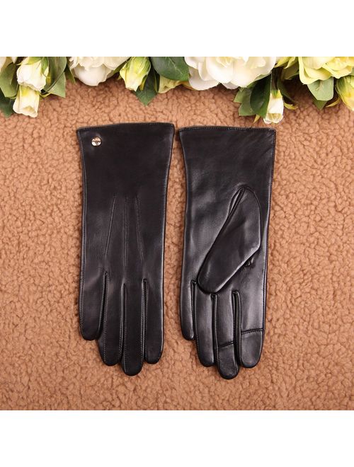 Elma Womens Classic Touchscreen Texting Winter Warm Driving Hairsheep Leather Gloves 100% Pure Cashmere Lined