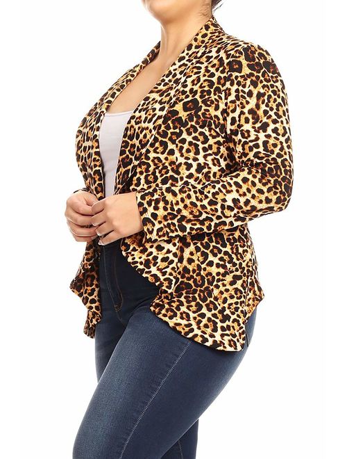 Women's Plus Size Solid Print Casual Long Sleeve Open Front Jacket Blazer/Made in USA