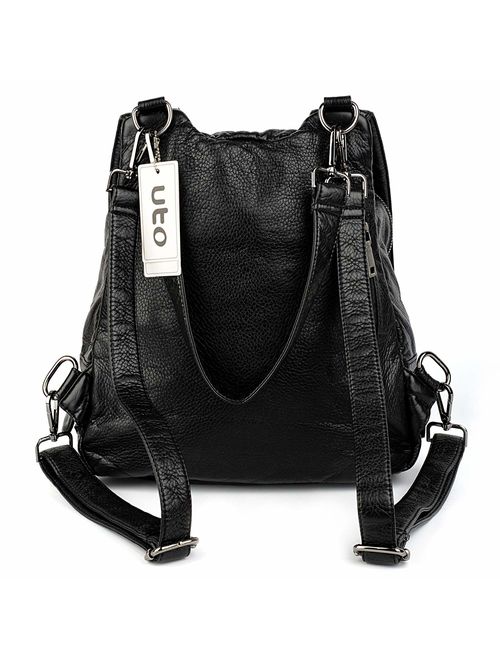 UTO Women Backpack Purse PU Washed Leather Rivet Studded Convertible Ladies Rucksack Shoulder Bag