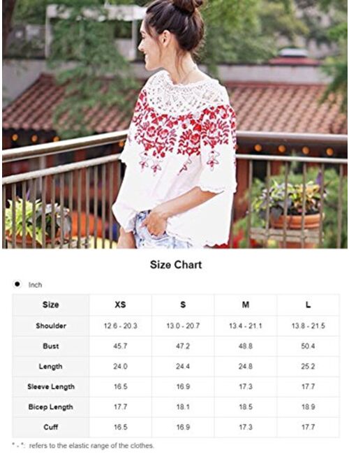 Romwe Women's Cold Shoulder Floral Embroidered Lace Scalloped Hem Blouse Top