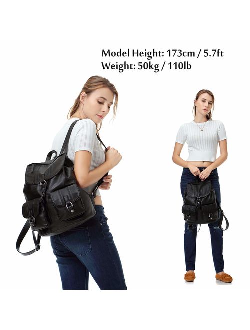 Backpack Purse for Women,VASCHY Fashion Faux Leather Buckle FlapDrawstring Backpack for College with Two Front Pockets