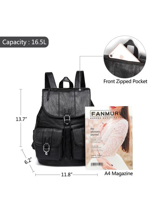 Backpack Purse for Women,VASCHY Fashion Faux Leather Buckle FlapDrawstring Backpack for College with Two Front Pockets