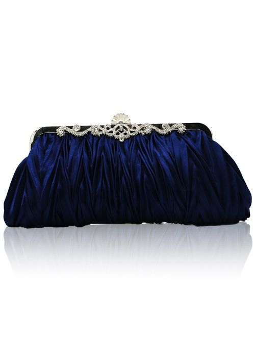 Kingluck Silk Cocktail Evening Handbags/Clutches in Gorgeous Silk More Colors Availabl (dark blue)