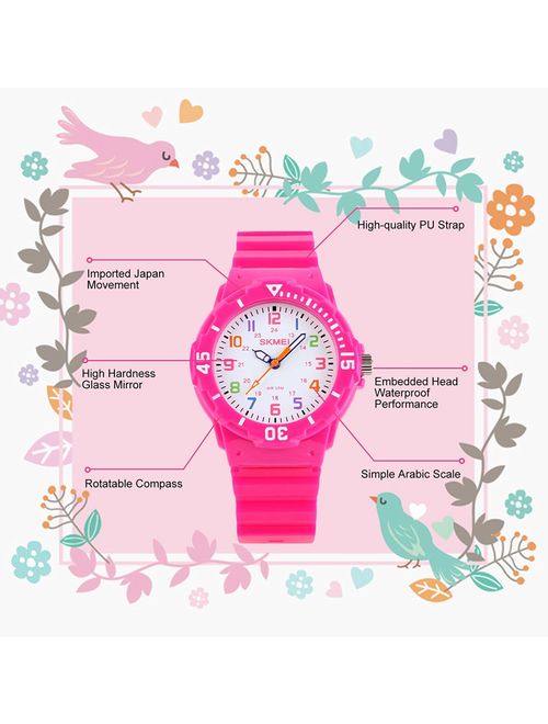 Kids Watches for Girls Ages 5-7 PU Band and 50M Waterproof Watch Childrens Analog Wrist Watch with Gift Box for Girls Boys