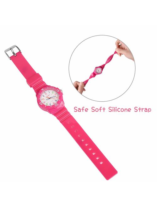 Kids Watches for Girls Ages 5-7 PU Band and 50M Waterproof Watch Childrens Analog Wrist Watch with Gift Box for Girls Boys