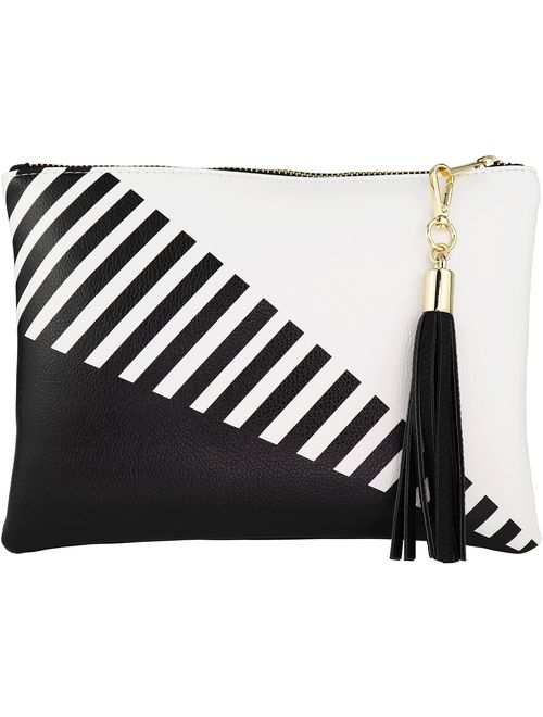 B BRENTANO Vegan Large Clutch Bag Pouch with Tassel Accent