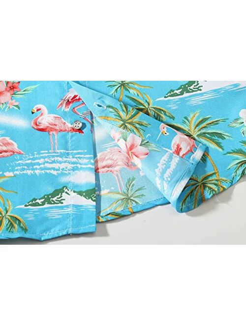 SSLR Big Boy's Flamingos Button Down Short Sleeve Aloha Hawaiian Shirt