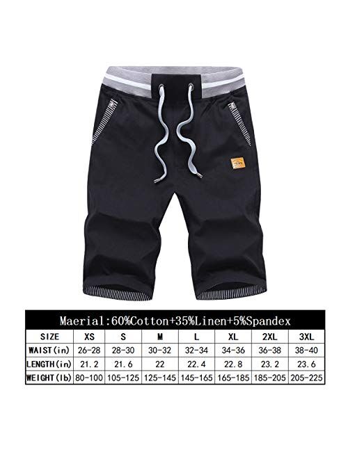 REKAFO Mens Casual Shorts Workout Classic Fit Drawstring Beach Shorts Elastic Waist and Zipper Pockets