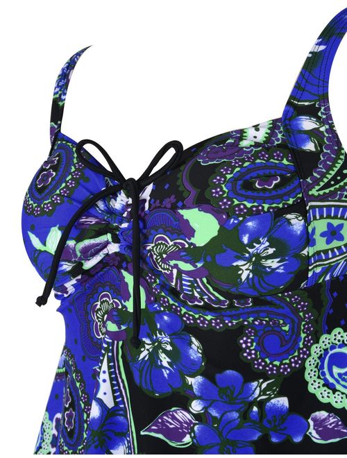 Hilor Women's Plus Size Swimwear Floral Tankini Set Drawtring Modest Two Piece Swimsuit