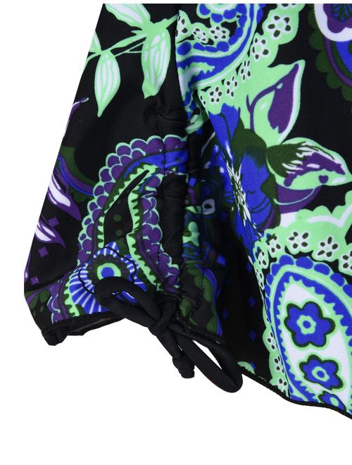 Hilor Women's Plus Size Swimwear Floral Tankini Set Drawtring Modest Two Piece Swimsuit