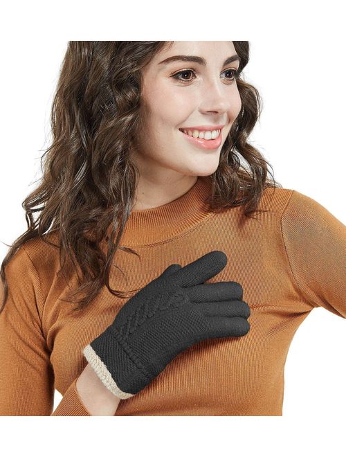 LETHMIK Unique Cuff Winter Gloves Womens Solid Color Warm Knitted Thick Gloves