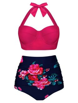Aixy Women Two Piece Swimsuits High Waisted vintage bikini Bathing Suits with Underwired Top