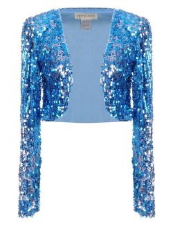 ANNA-KACI Womens Shiny Sequin Long Sleeve Cropped Blazer Bolero Shrug