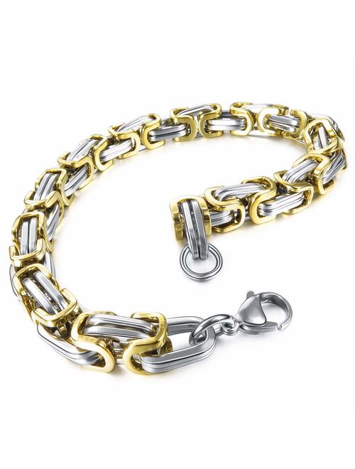 5 Colors - Silver Black Gold Silver and Silver and Gold, 4 Lengths - 7.5 8 8.5 9 INBLUE 8mm Wide 316L Stainless Steel Bracelet Byzantine Link Chain Bracelet for Men Women Boys Water Resistance