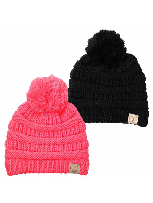 Funky Junque Kids Baby Toddler Cable Knit Children's Pom Winter Hat Beanie