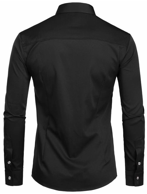 ZEROYAA Mens Slim Fit Long Sleeve Tuxedo Dress Shirts/Prom Performing Shirts
