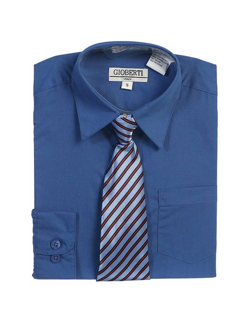 Royal Blue Button Up Dress Shirt Blue Striped Tie Set Boys 5-18