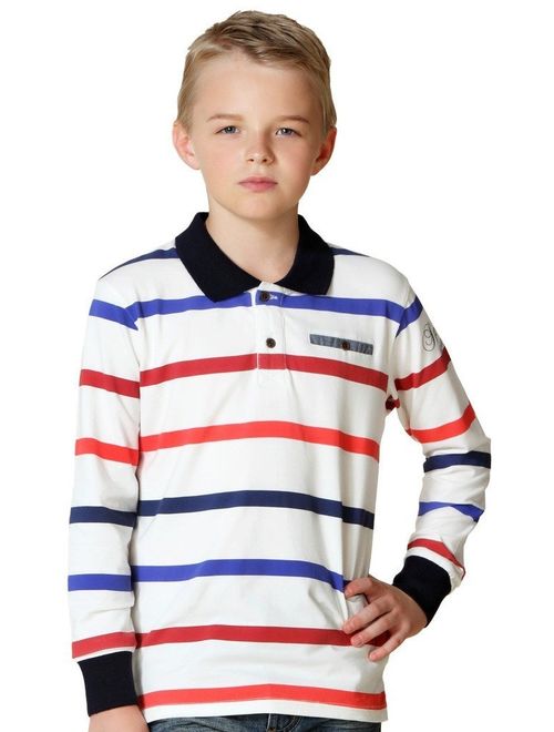 Leo&Lily Big Boys' Long Sleeves Striped Cardigan Polo Shirt