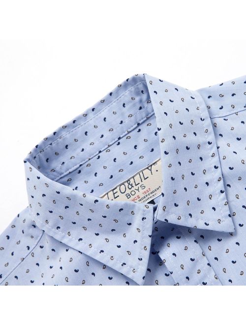 Leo&Lily Boys'Kids Casual Dressing Blue Print Woven Button Down Shirts