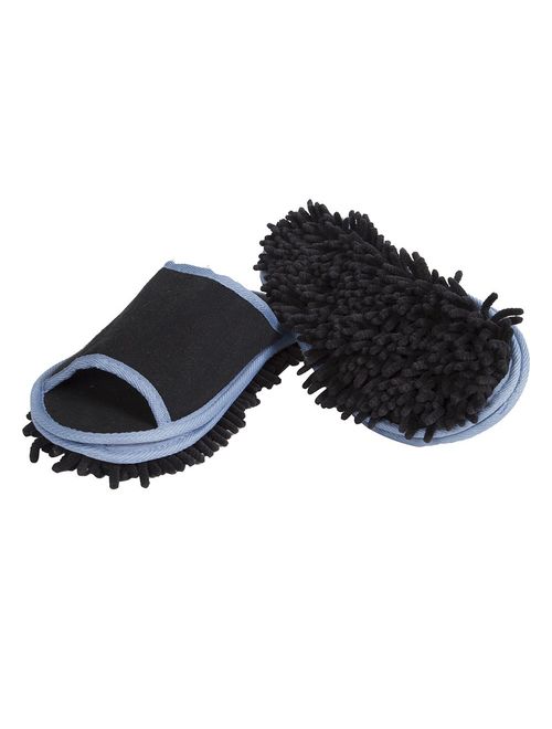 Slipper Genie Microfiber Men's Slippers for Floor Cleaning, Men's House Slippers, Multi-Surface Cleaner, Dust Cleaning Tool, Black - Men's Size 9-11 -"Slip Em On And They