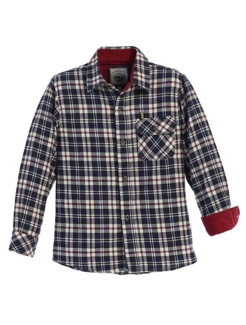 Gioberti Little Boys Navy Red Corduroy Contrast Flannel Plaid Shirt 4-7