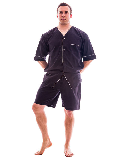 Up2date Fashion's Men's Woven Short-Sleeve Pajama Set with Shorts