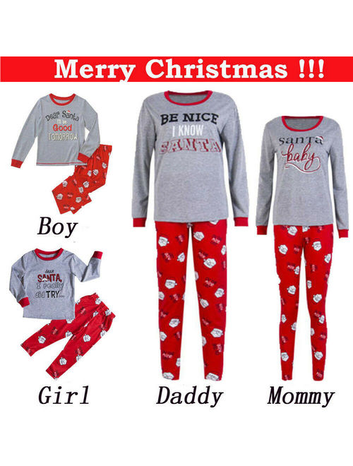 XIAXAIXU Christmas Family Matching Santa Pajamas Set Women Kid Sleepwear Nightwear PJS