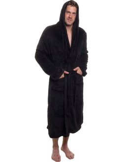 Mens Plush Shawl Collar Kimono Hooded Bath Robe (Navy, L/XL)