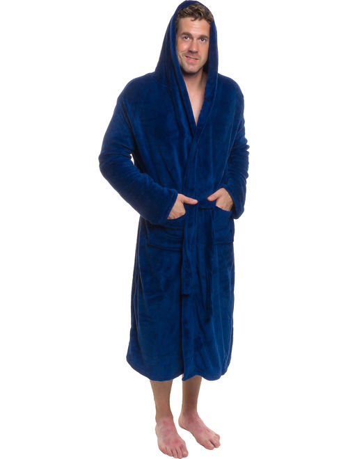 ROSS MICHAELS Mens Plush Shawl Collar Kimono Hooded Bath Robe (Navy, L/XL)