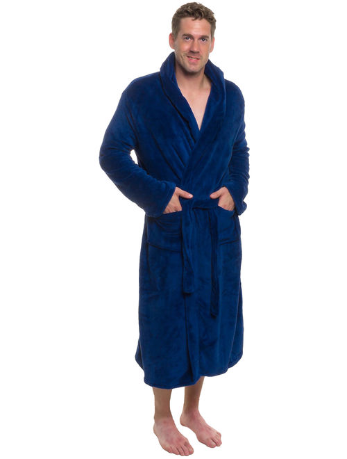 ROSS MICHAELS Mens Plush Shawl Collar Kimono Hooded Bath Robe (Navy, L/XL)