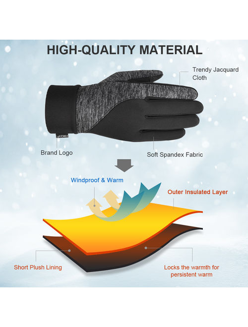 Winter Gloves for Women Men Thickened Winter Gloves Touch Screen Gloves Cold Weather Gloves with Anti-slip Silicone and Stretchy Cuff, Black, S