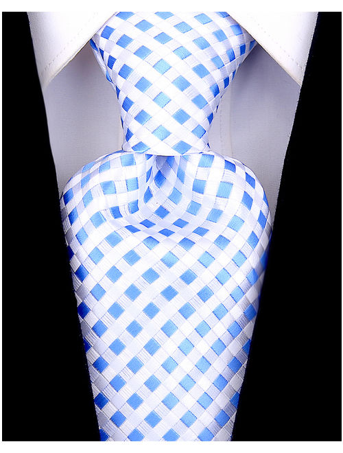 Scott Allan Blue and White Ties for Him - Jacquard Woven Checkered Neckties for Men - Blue White Wedding Tie