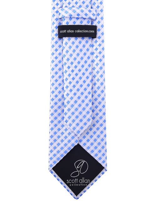 Scott Allan Blue and White Ties for Him - Jacquard Woven Checkered Neckties for Men - Blue White Wedding Tie