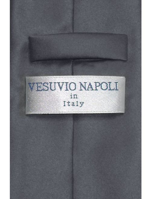Vesuvio Napoli NeckTie Solid CHARCOAL GREY Color Men's Dark Gray Neck Tie