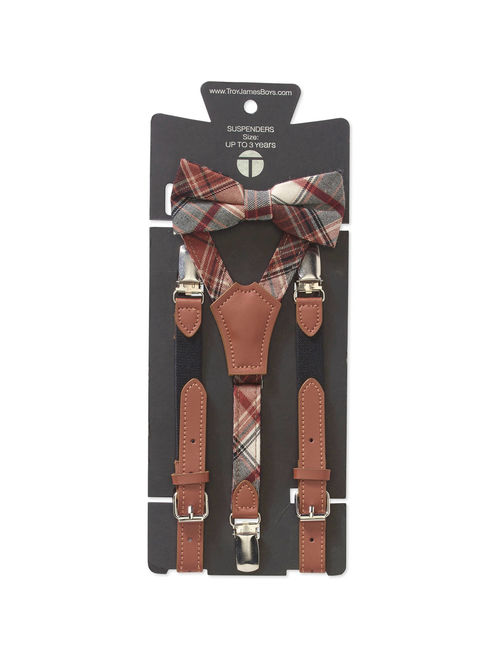 Troy James Genevive Goings Collection Rusty Plaid Bow Tie & Leather Suspenders 2 Pc Set