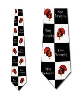 Happy Thanksgiving Checkered Necktie Mens Tie by T
