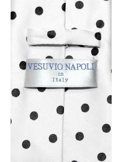 Vesuvio Napoli NeckTie WHITE w/ BLACK Polka Dots Design Men's Neck Tie
