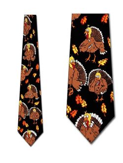 Thanksgiving Turkey and Leaves Necktie Mens Tie by