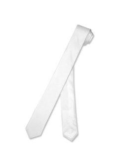 100% SILK Narrow NeckTie EXTRA Skinny WHITE Color Men's Thin 1.5" Neck Tie