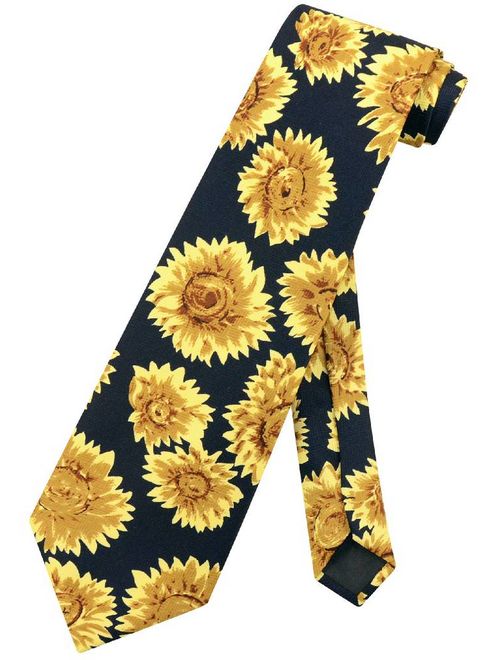 Sunflowers Men's NeckTie Sun Flowers Black Background Mens Neck Tie
