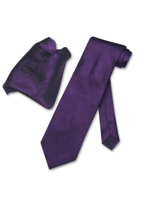 Vesuvio Napoli Dark Purple PAISLEY NeckTie Handkerchief Matching Neck Tie Set