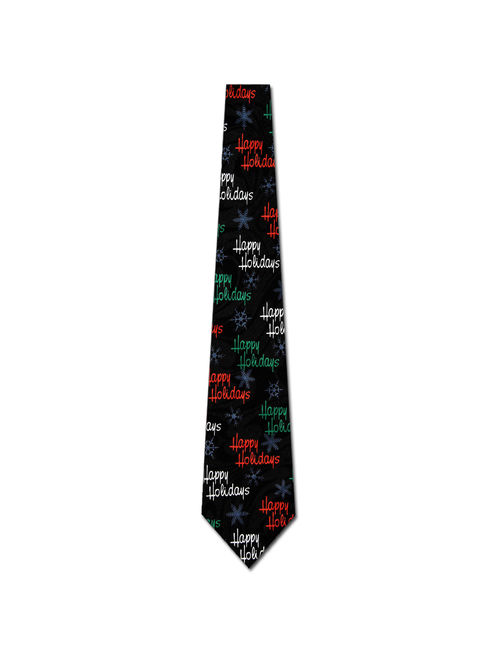 Happy Holidays Snow (Black) Necktie Mens Tie by St