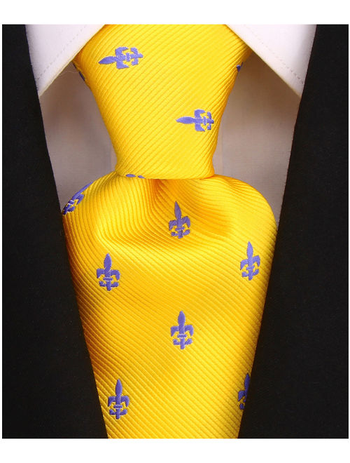 Scott Allan Mens Yellow Fleur De Lis Necktie - Lemmon Yellow Men's Tie