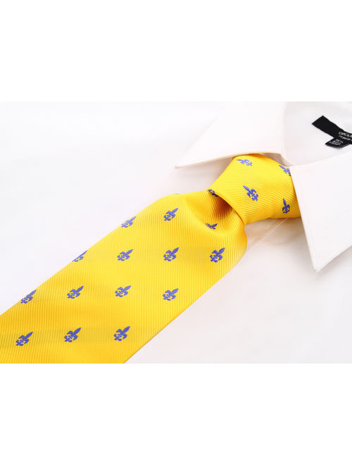 Scott Allan Mens Yellow Fleur De Lis Necktie - Lemmon Yellow Men's Tie