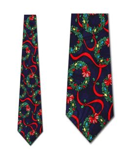 Christmas Wreaths Navy Necktie Mens Tie