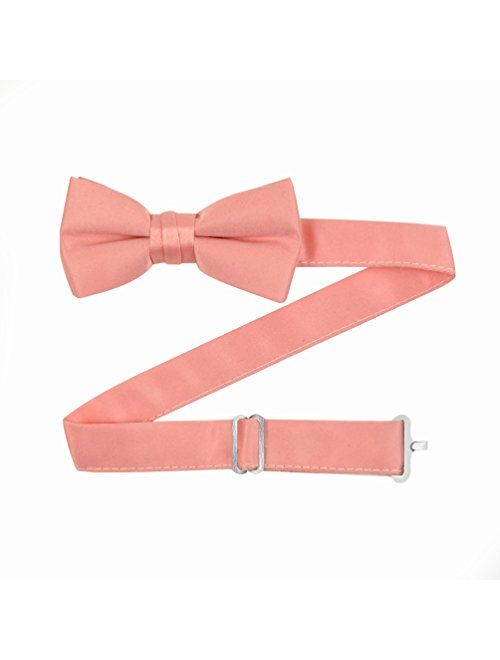 Hold'Em Bow Tie For Mens Boys and Baby Satin look Solid Color Adjustable Pre-tied Made in USA - Kids Peach