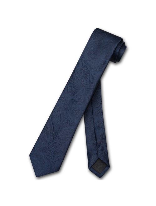 Vesuvio Napoli Narrow NeckTie Solid NAVY BLUE Paisley 2.5" Skinny Men's Neck Tie